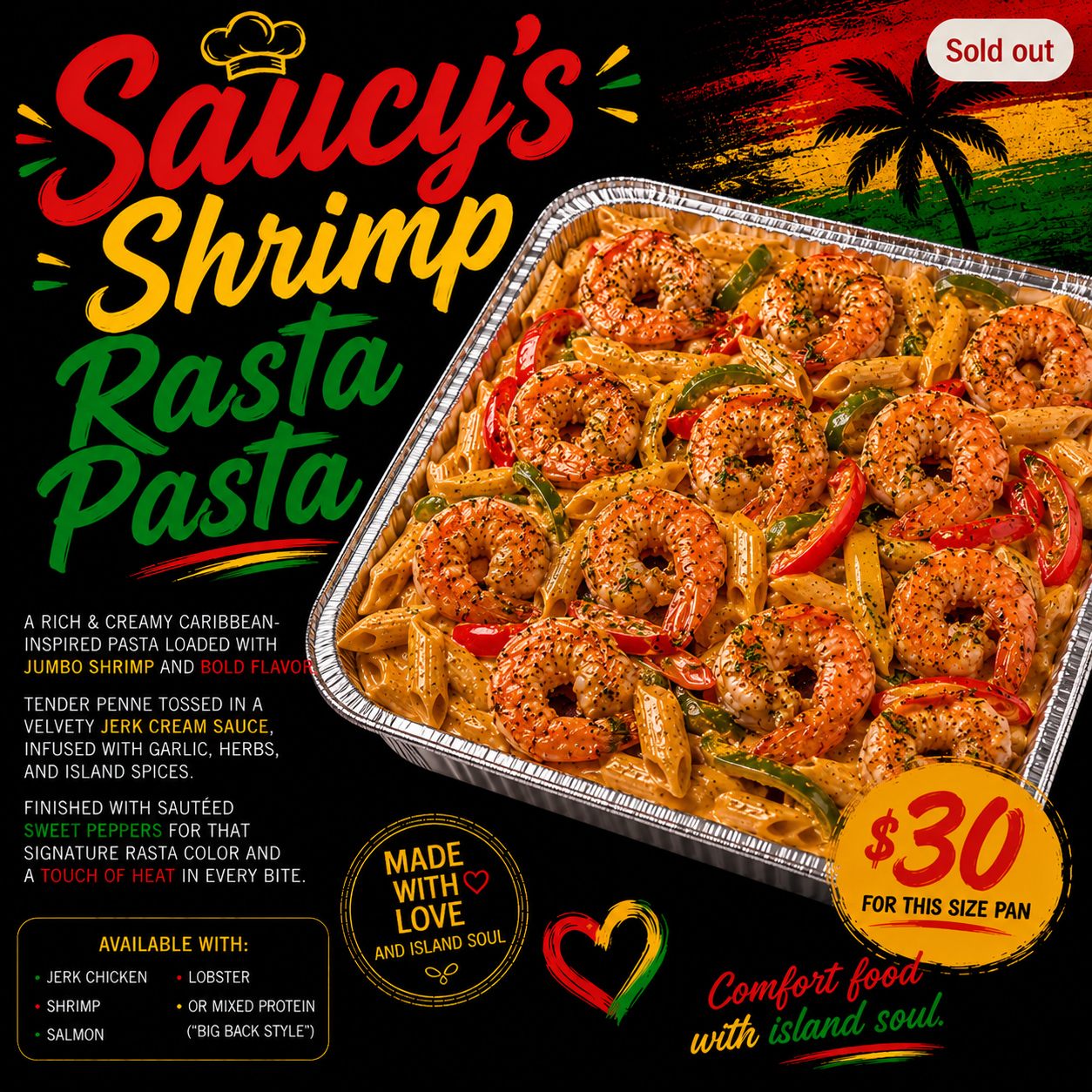 Saucy's Jumbo Shrimp Rasta Pasta